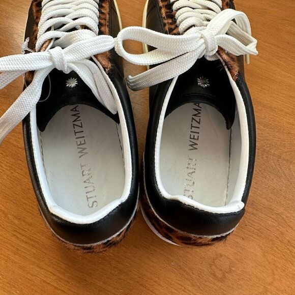 Stuart Weitzman Women’s Livvy Black And Leopard Low Top Lace Up Sneaker - Picture 14 of 16